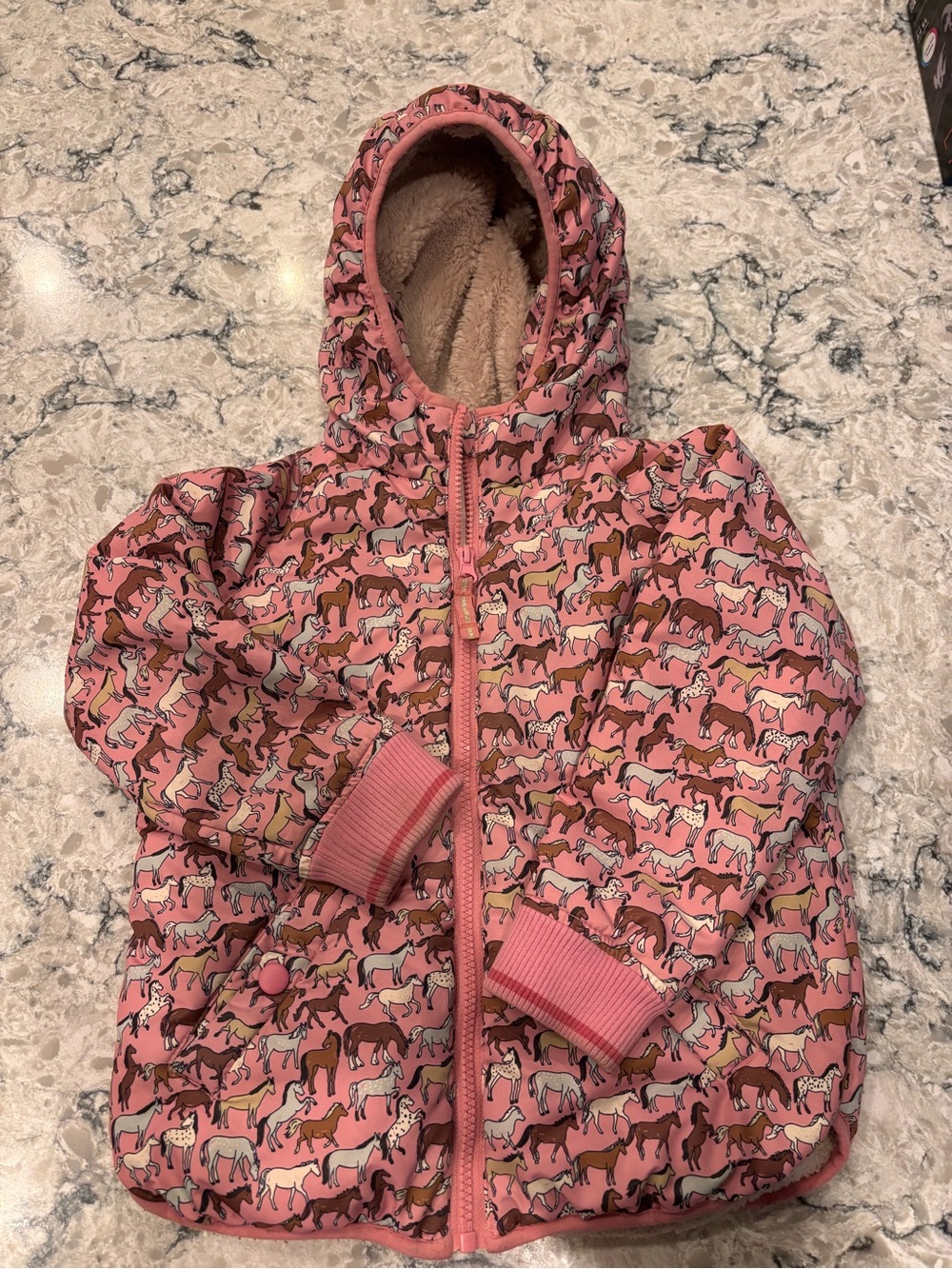 Mini Boden Horse Print Sherpa Lined Jacket Size 4-6
